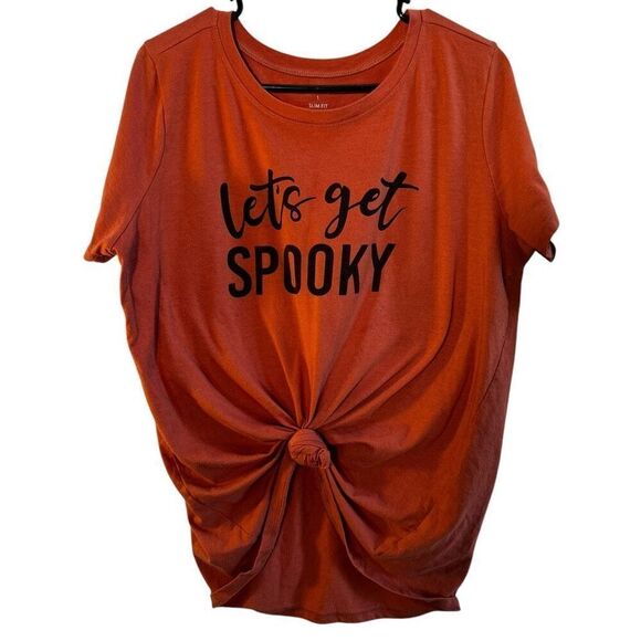 Torrid Womens 1X Let's Get Spooky Halloween Graphic T Shirt Orange Knotted Front - Picture 1 of 7